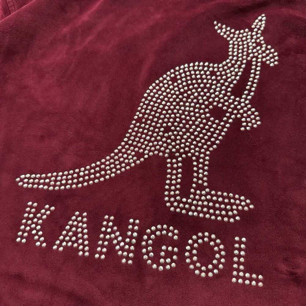 Kangol Women Velour Crystal Full Zip Hoody Size M Maroon - Picture 4 of 7